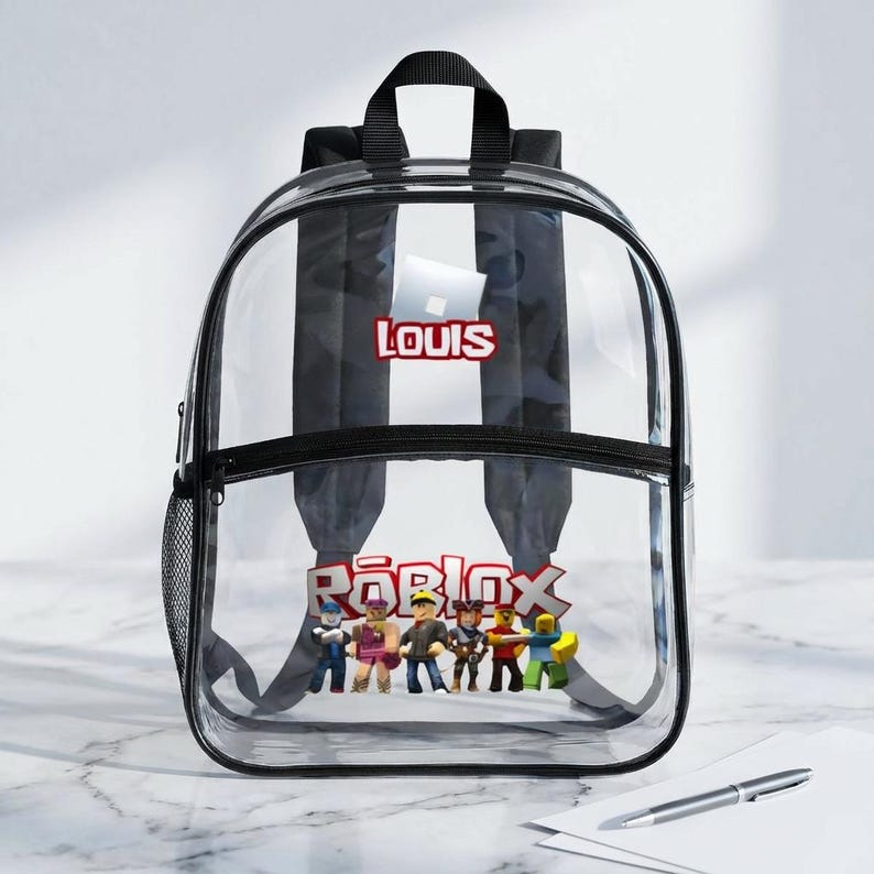Roblox Backpack with Name, Transparent, School Bag for Children, Clear PVC Backpack, Gaming Design image 3