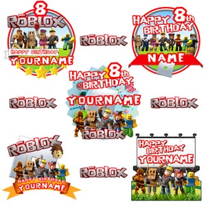 Topper per torta Roblox digitale - File PNG personalizzabile con nome ed età | 5 design, 5000x5000 px | Decorazione di compleanno da stampare