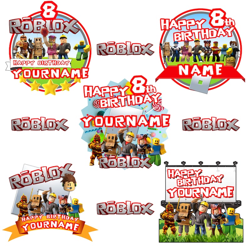 Roblox Digital Cake Topper – Customizable PNG File with Name & Age | 5 Designs, 5000x5000 px | Printable Birthday Decorations image 1