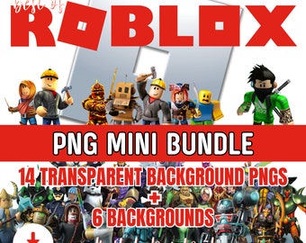 Roblox digital image set with 6 backgrounds & 14 avatars – PNG with transparent background – Download for creative children&#39;s projects