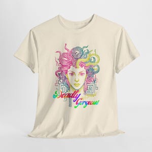 Medusa Pop Art T-Shirt, Deadly Gorgeous, 100% US Cotton, Unisex, Oeko-Tex certified, Crew neck, ideal for Mythos fans Natural