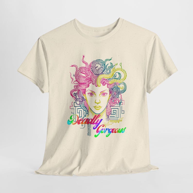 Medusa Pop Art T-Shirt, Deadly Gorgeous, 100% US Cotton, Unisex, Oeko-Tex certified, Crew neck, ideal for Mythos fans Natural