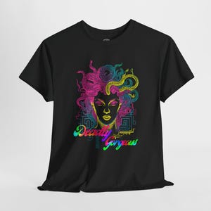 Medusa Pop Art T-Shirt, Deadly Gorgeous, 100% US Cotton, Unisex, Oeko-Tex certified, Crew neck, ideal for Mythos fans Black