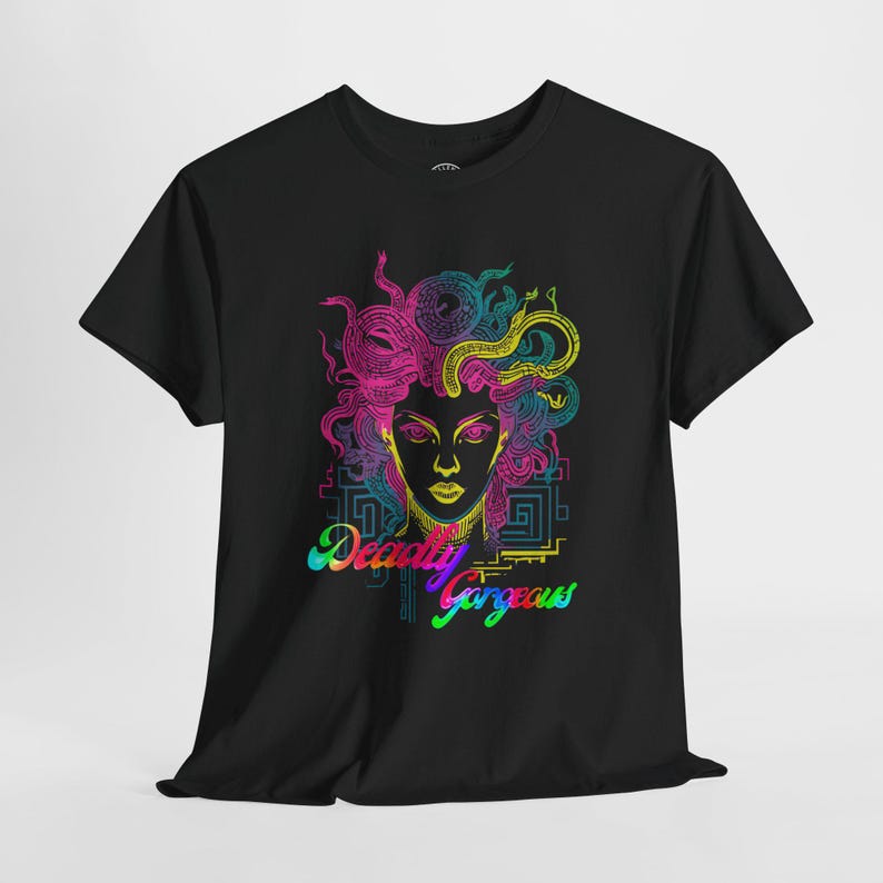 Medusa Pop Art T-Shirt, Deadly Gorgeous, 100% US Cotton, Unisex, Oeko-Tex certified, Crew neck, ideal for Mythos fans Black