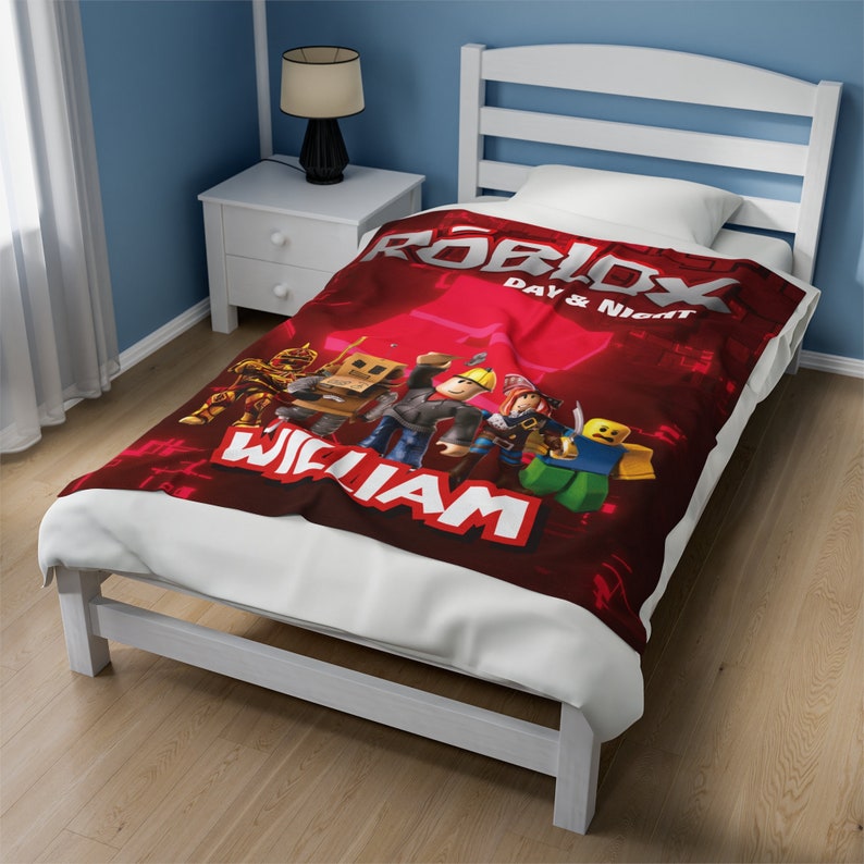 Roblox fluwelen deken met naam - zachte gepersonaliseerde, enkelzijdige print, 3 maten, voor kinderkamer, bank en bed, verjaardagscadeau afbeelding 4