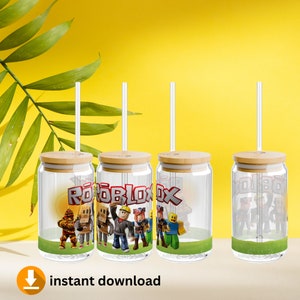 Roblox Sommer Glasdesign PNG – digitales Sublimationsdesign für 16oz Gläser, 2794x1179px, 300dpi, transparent, für DIY & Becherprojekte