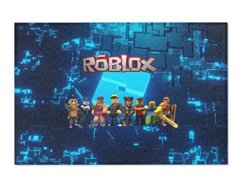 Roblox rug for children's rooms, playroom gamer gift, various sizes, blue, rectangular, non-slip