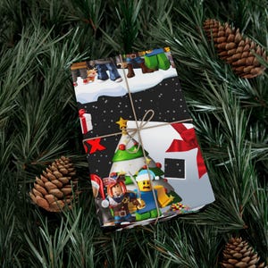 Roblox Gift Wrap Xmas – Christmas Fine Art Paper with Figures & Logo, 3 Sizes, Matte or Glossy, Perfect for Gifts image 3