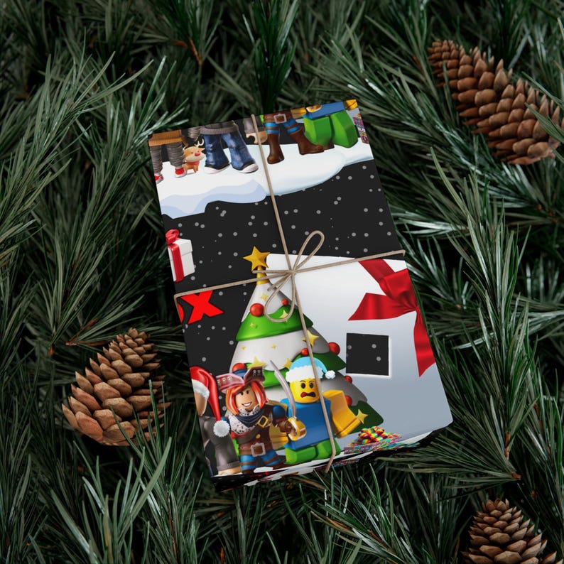 Roblox Gift Wrap Xmas – Christmas Fine Art Paper with Figures & Logo, 3 Sizes, Matte or Glossy, Perfect for Gifts image 3