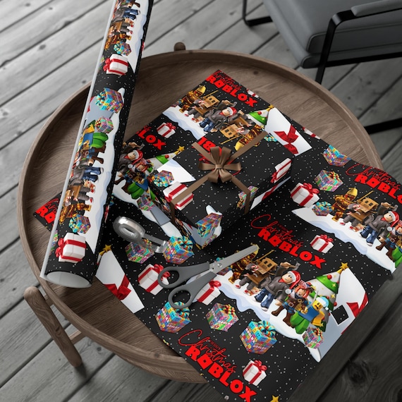 Roblox Geschenkpapier Xmas – Weihnachtliches Fine-Art-Papier mit Figuren & Logo, 3 Größen, matt oder glänzend, perfekt für Geschenke