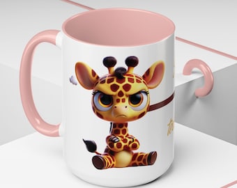Funny Giraffe Coffee Mug with Saying | Humorous Gift | Ceramic Mug with Colored Handle | 11oz & 15oz Options