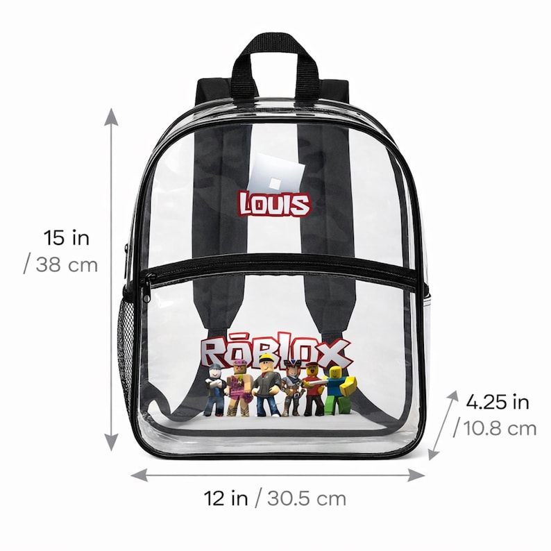 Roblox Backpack with Name, Transparent, School Bag for Children, Clear PVC Backpack, Gaming Design image 2