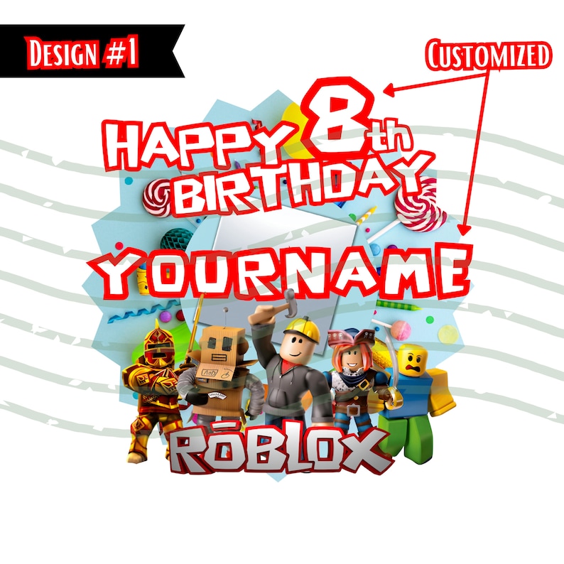 Roblox Digital Cake Topper – Customizable PNG File with Name & Age | 5 Designs, 5000x5000 px | Printable Birthday Decorations image 3
