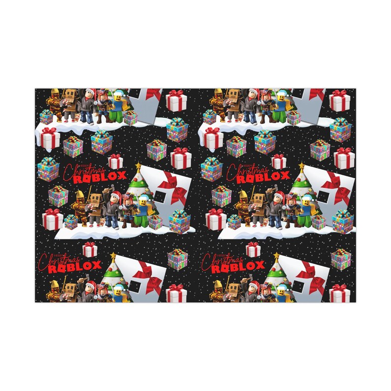 Roblox Gift Wrap Xmas – Christmas Fine Art Paper with Figures & Logo, 3 Sizes, Matte or Glossy, Perfect for Gifts 30" x 36"