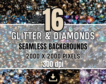 Glitter Diamond Seamless Pattern - 16 Digital PNGs - Commercial Use - Download Digital Paper