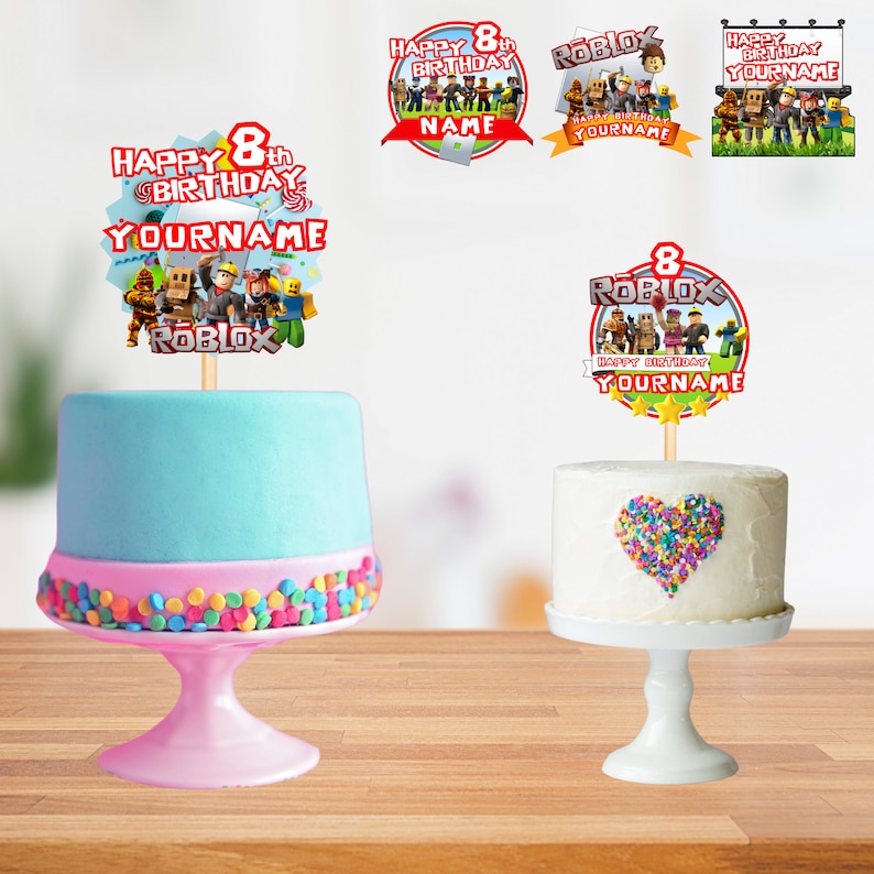 Roblox Digital Cake Topper – Customizable PNG File with Name & Age | 5 Designs, 5000x5000 px | Printable Birthday Decorations image 8