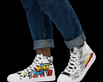 High-top retro shoes, handcrafted canvas sneakers in an 80s comic look, trendy, robust, comfortable and ideal for street style and leisure.