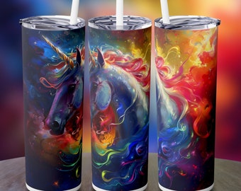 Unicorn Tumbler Wrap Sublimation, Rainbow, PNG 300dpi download, Kids Fantasy Gift, Ideal for 20oz Skinny Tumbler