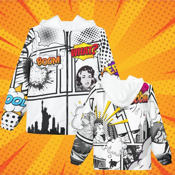 Cartoon Comic Story Windbreaker Jacket all Over Print Retro 80s 90s Windbreaker Spring Autumn Gift Birthday Anniversary Party Etsy