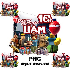 Roblox Cake Topper Digitale – Personalizzato con Nome ed Età – PNG per Torta di Compleanno – Bacon Hair Design – Download Istantaneo