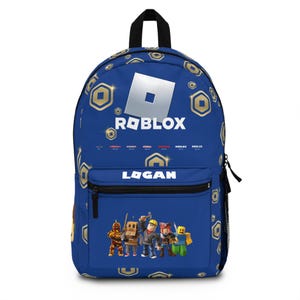 Sac à dos Roblox personnalisé avec votre nom - Surnom Robux, polyvalent, sûr, confortable pour l'école, bleu, idéal pour les fans, cadeau