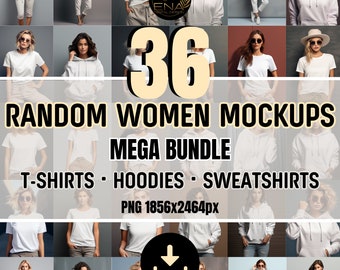 Mockup Set T-Shirts Hoodies Sweatshirts Mega Bundle 36 Women Models Canvas