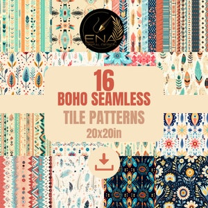 Naadloos patroon Boho Chic Magie voor creatieve projecten, Boheemse tegels achtergrond, directe download