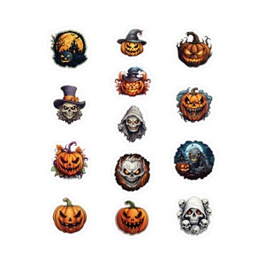 Set di adesivi in vinile di Halloween - 13 adesivi con motivo zucca e teschio, fustellati, impermeabili, antigraffio, ideali per progetti fai da te e decorativi
