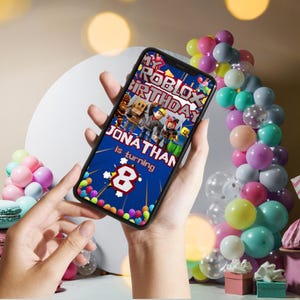 Invito di compleanno Roblox video personalizzato, design unico per il compleanno dei bambini, download digitale, perfetto per i fan di Roblox