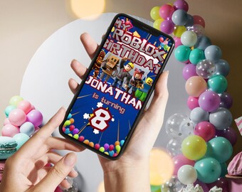 Personalized video Roblox birthday invitation, unique design for children's birthdays, digital download, perfect for Roblox fans