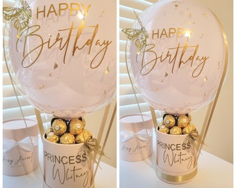 Pink & Gold Balloon Bouquet with Rocher Ferrero Chocolates - Luxury Gift Box, Perfect for Birthdays, Grads, Celebrations, Anniversaries