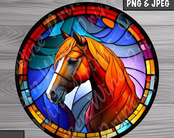 Buntglas Pferd Clipart, Pferd Sublimation wrap, Faux Buntglas, Stain Glass Digitaldruck, Sofort Download, kommerzielle Nutzung