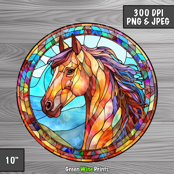 Horse Stained Glass Clipart, Colorful Horse Sublimation PNG, Faux Stained Glass, Stain Glass Digital Print, Instant Download, Commercial Use