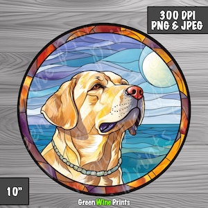Labrador Stained Glass Clipart, Labrador Retriever Tumbler, Faux Stained Glass, Stain Glass Digital Print, Instant Download, Commercial Use