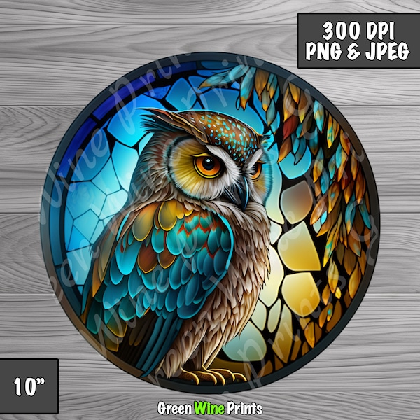Colorful Owl Stained Glass Sublimation Designs, Stained Glass Digital File, PNG 300 Dpi, Stained Glass Art, Instant Download Commercial Use