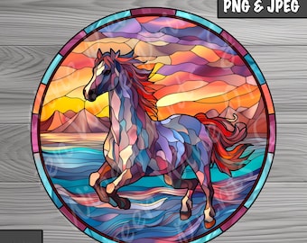 Pferd Glasmalerei Clipart, Pferd Sublimation wrap, Faux Glasmalerei, Fleck Glas Digitaldruck, Sofort Download, kommerzielle Nutzung