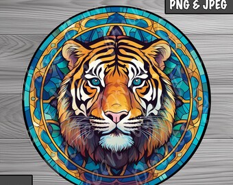 カラフルな虎のステンドグラス昇華、フェイクステンドグラスPNG、DIY