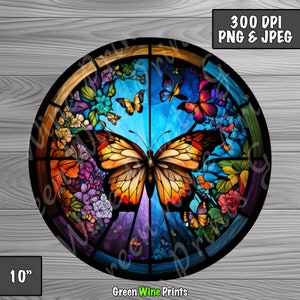 Butterfly Stained Glass Clipart, Colorful Sublimation wrap, Faux Stained Glass, Stain Glass Digital Print, Instant Download, Commercial Use