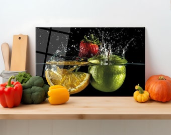 Fruits in Water Glass Cutting Board, Silicone Feet, Presentation Cutting Chopping Board, Tempered and Floor