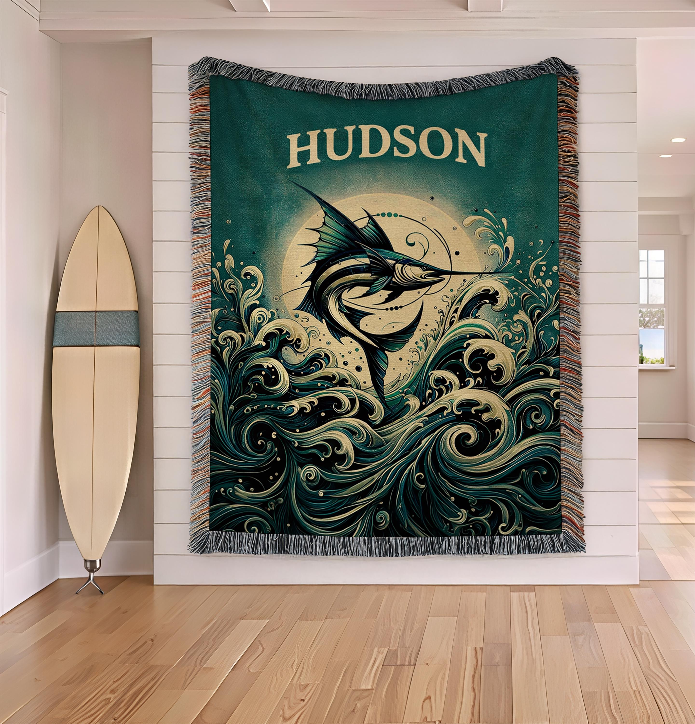 Coastal Marlin Woven Blanket - Nautical Ocean Wave Throw - Etsy