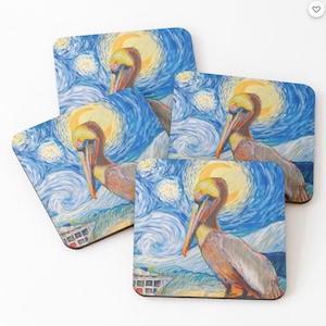 The Starry Night & St. Petelican, St. Pete Pier, The Pelican, St. Petersburg, Florida. Fine Art Print, Coasters Souvenir