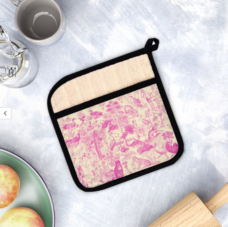 Country Toile Pot Holder Pocket Design Pink & Cream Vintage Style
