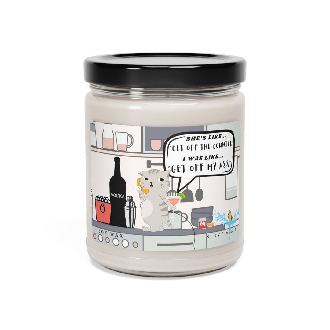 Funny Cat Candle 100 Soy Wax Cocktail Cat on the Phone Scented Candle