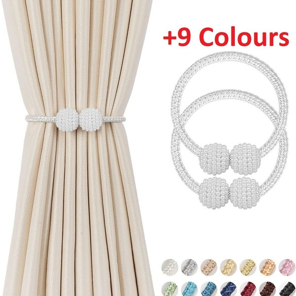 2 Pcs 9 Colours Magnetic Curtain Tie Backs Curtain Holdbacks Buckle Clips Magnetic Pearl Curtain Tiebacks Curtain Holder Buckle Holdbacks