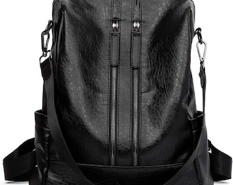 Women Backpack Purse PU Leather Fashion Travel Daypack Ladies School Shoulder Bag black Rucksack, Large Ladies Shoulder Bags with Tassel,