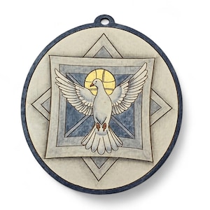 Holy Trinity Symbol Holy Spirit Dove Gold Halo Hand-painted Wood Oval Orthodox Icon Ornament Art by Joanie