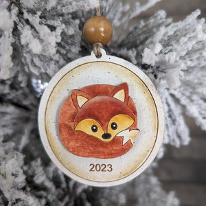 Nora Red Fox Hand-painted Personalized Wood Ornaments Nature Art Joanie