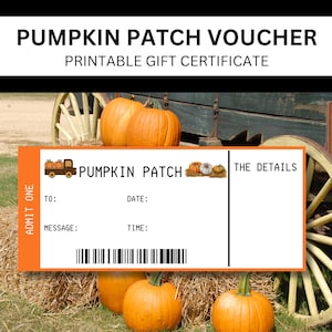 Pumpkin Patch Printable Gutschein | Heu Fahrt Erlebnis Geschenk | Abenteuer Kornlabyrinth | Wählen Sie Ihren Kürbis