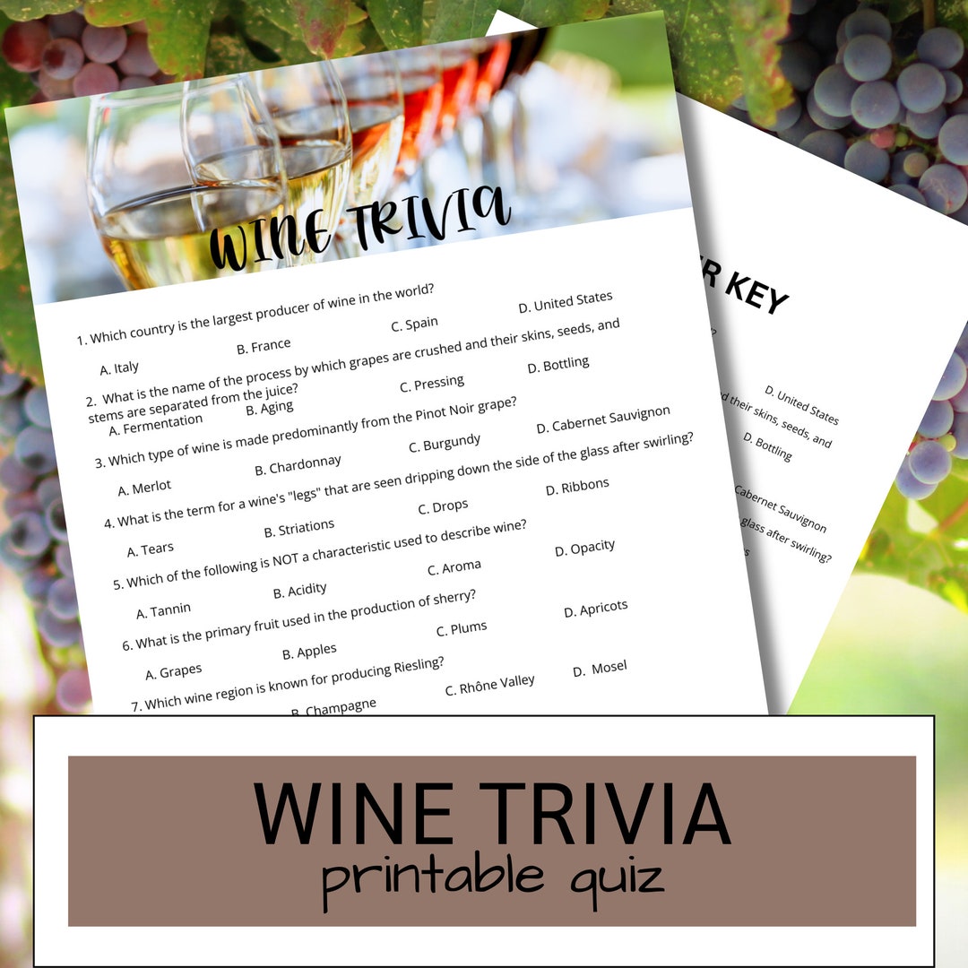 Wine Quiz Printable Wine Tasting Trivia Winery Girls Weekend Activity