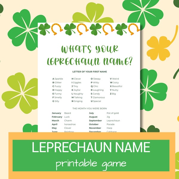 Leprechaun Name Game Printable | St Patty Classroom Kids Activity | What's Your Name St Patrick Themed Ice Breaker | Name Generator Game